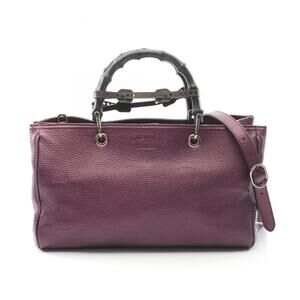 GUCCI Purple Leather Bamboo Tote Bag